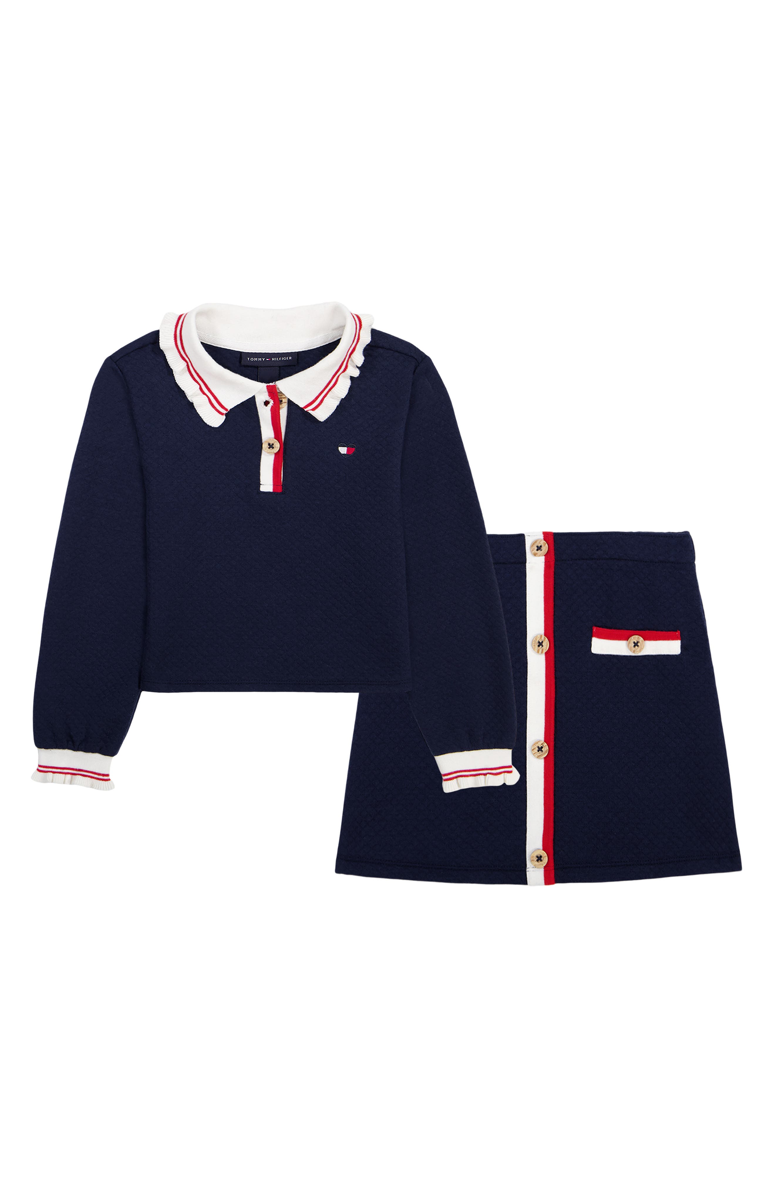 Kids' Polo Long Sleeve Top and Skirt Set