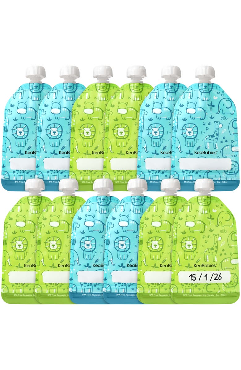 KeaBabies 12-Pack Prep Reusable Food Pouches, Main, color, Little Zoo