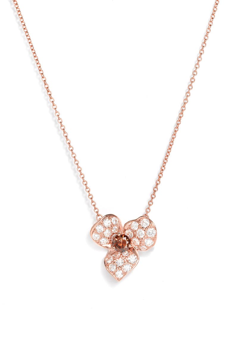 Champagne Diamond Flower Pendant Necklace, Main, color, ROSE GOLD