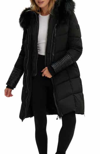 Noize Priya Water Resistant Mixed Media Parka with Faux Fur Trim