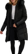 Noize Priya Water Resistant Mixed Media Parka with Faux Fur Trim