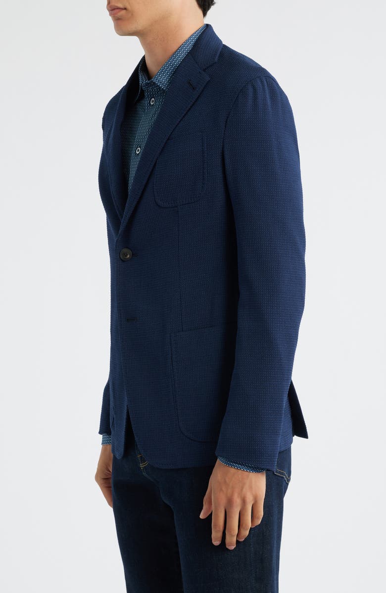 Emporio Armani Navy Textured Wool & Cotton Blend Sport Coat, Alternate, color, Navy