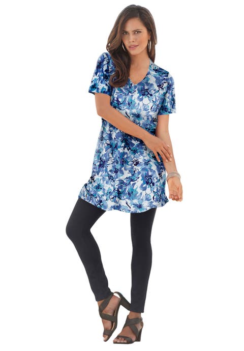 Plus Size Ultimate Cotton V-Neck Short Sleeve Tunic (Plus)