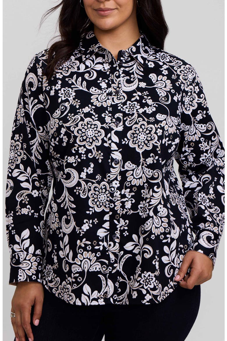 Margie Daisy Cotton Button-Up Shirt, Main, color, BLACK/ MULTI