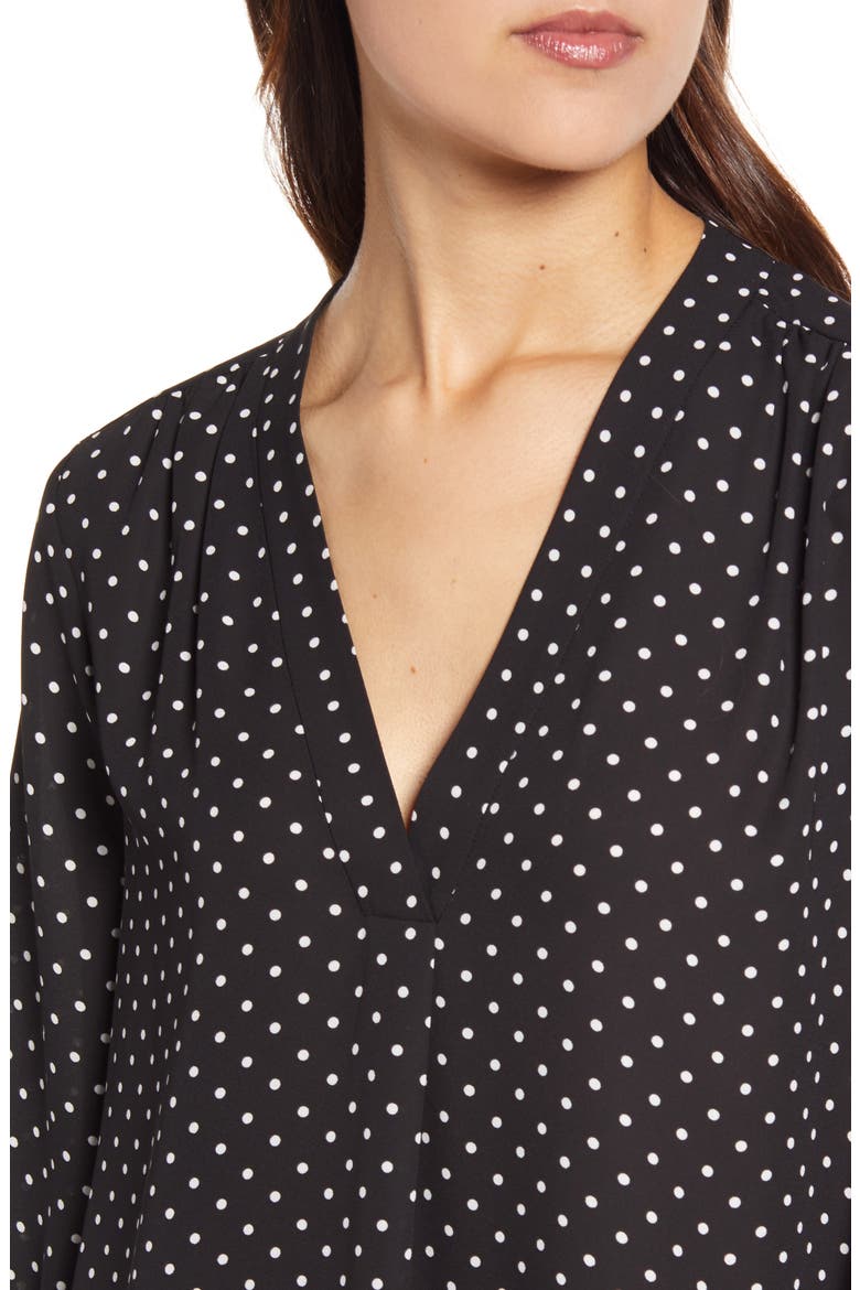 Polka Dot V-Neck Top, Alternate, color, RICH BLACK