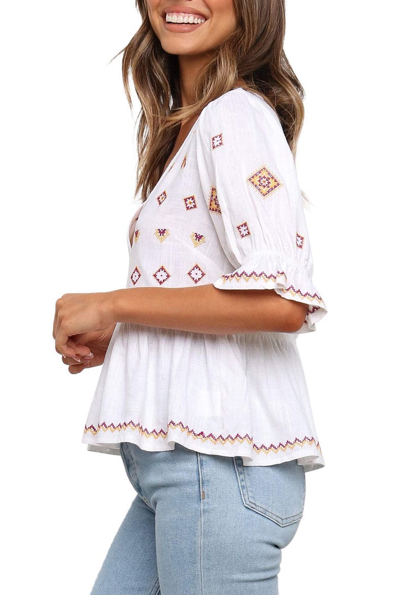 Dawstron Embroidered Cotton & Linen Top, Alternate, color, WHITE
