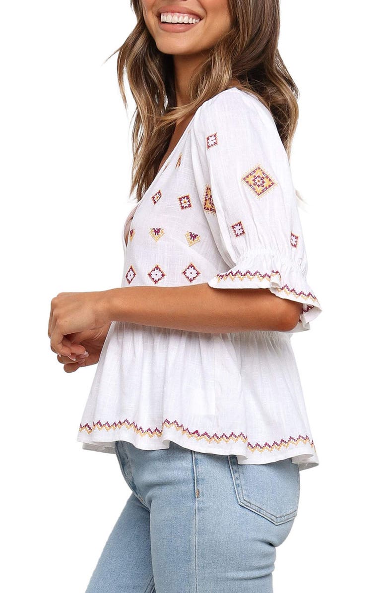 Petal & Pup Dawstron Embroidered Cotton & Linen Top, Alternate, color, White