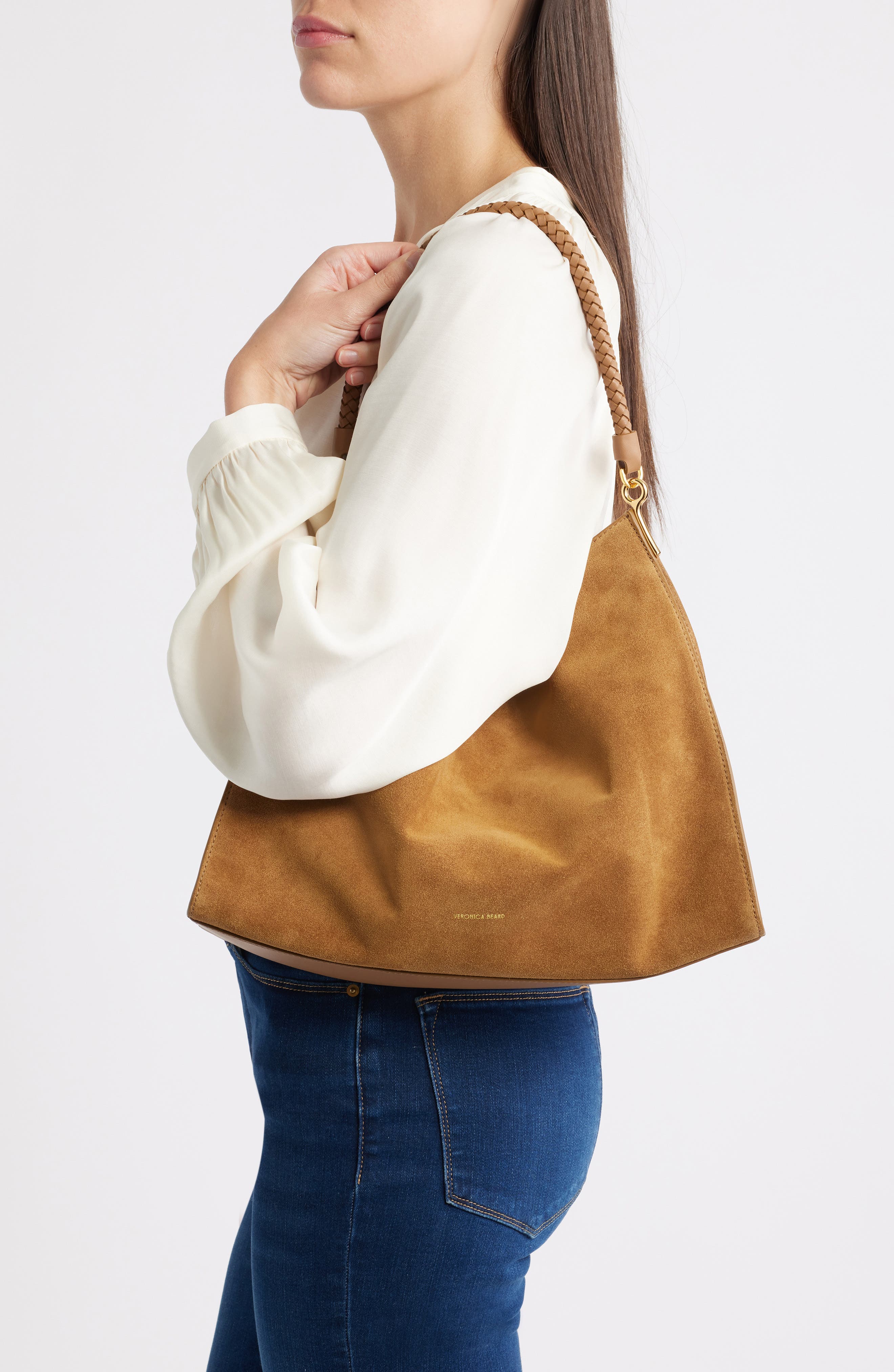 Veronica Beard Beard Vida Suede Shoulder Bag, Alternate, color, Acorn