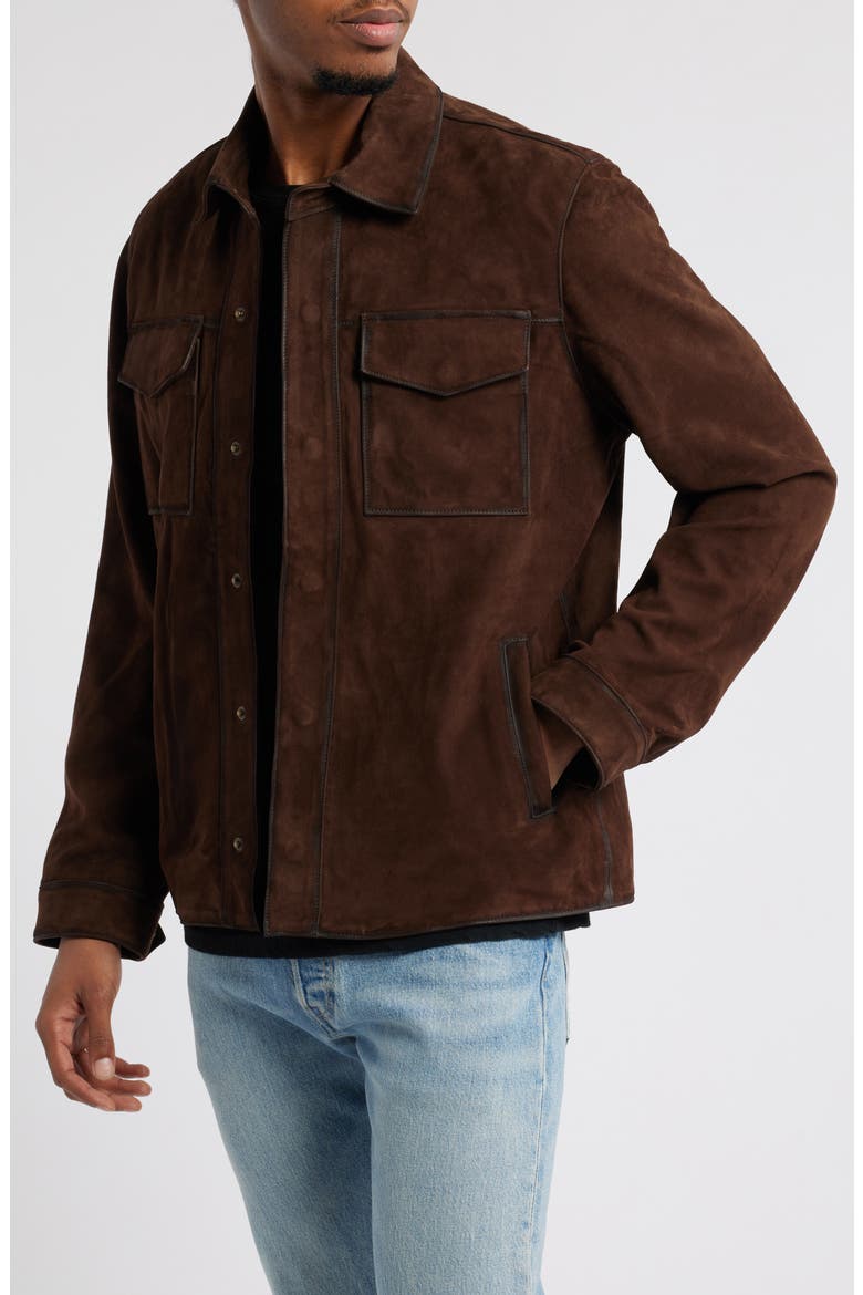 Classic Suede Shacket, Main, color, DARK BROWN