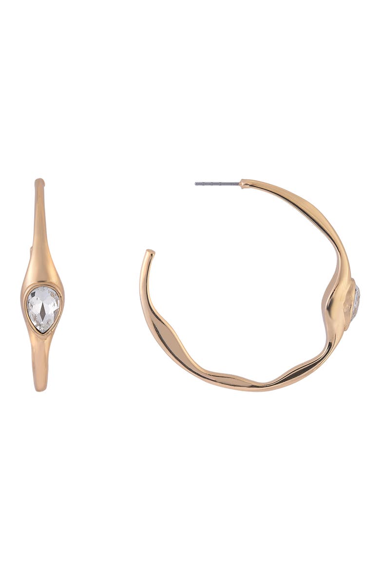 Crystal Teardrop Hoop Earrings, Alternate, color, GOLD