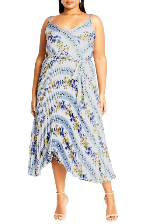 Amelia Floral Pleated Handkerchief Hem Dress (Plus)