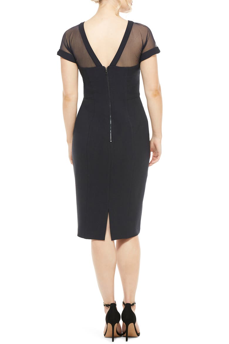 Illusion Yoke Crepe Cocktail Dress, Alternate, color, NAVY