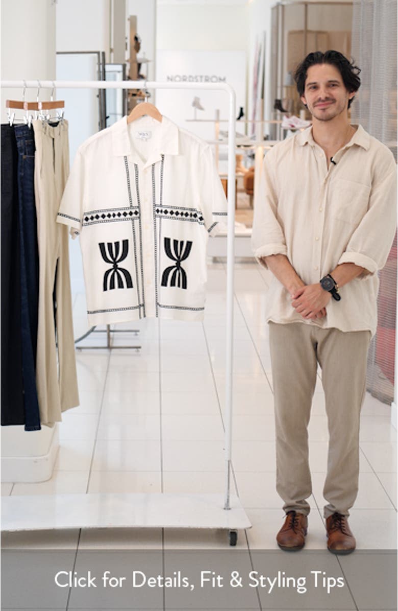 Didcot Embroidered Short Sleeve Cotton & Linen Button-Up Shirt, sales video thumbnail