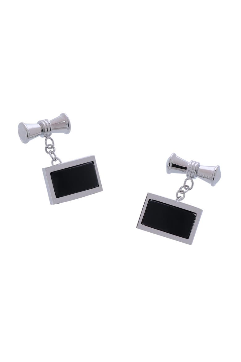 Esteban the Black Agate Cufflinks, Main, color, Silver
