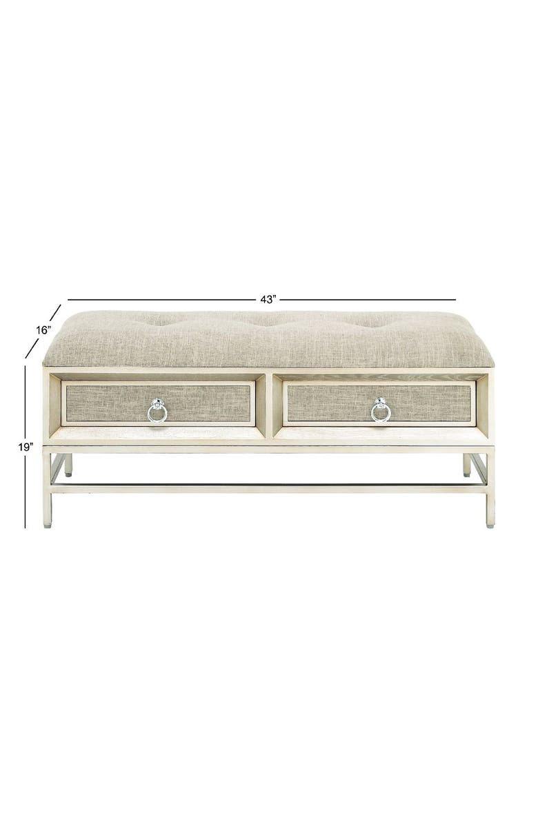 WILLOW ROW Beige Linen Upholstered Front Panel Storage Bench with Tufted Seat & Ring Handles, Alternate, color, 
