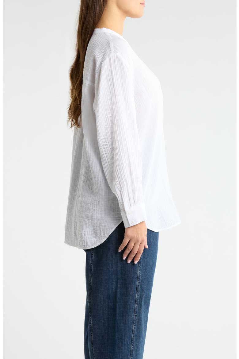 Mandarin Collar Button-Up Top, Alternate, color, WHITE