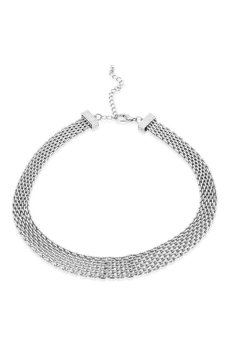 Graduated Mesh Greek Key Collar Necklace, Main, color, SILVER