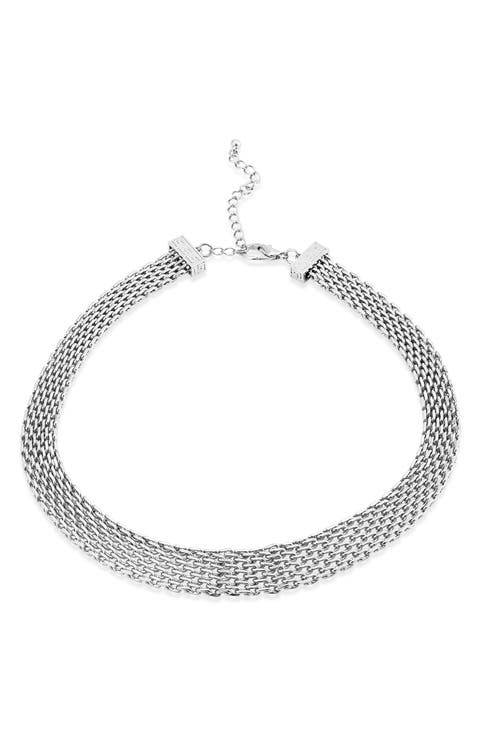Graduated Mesh Greek Key Collar Necklace