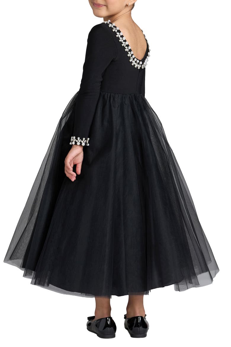 Girls Jewel Trim Tulle Maxi Dress, Alternate, color, Black