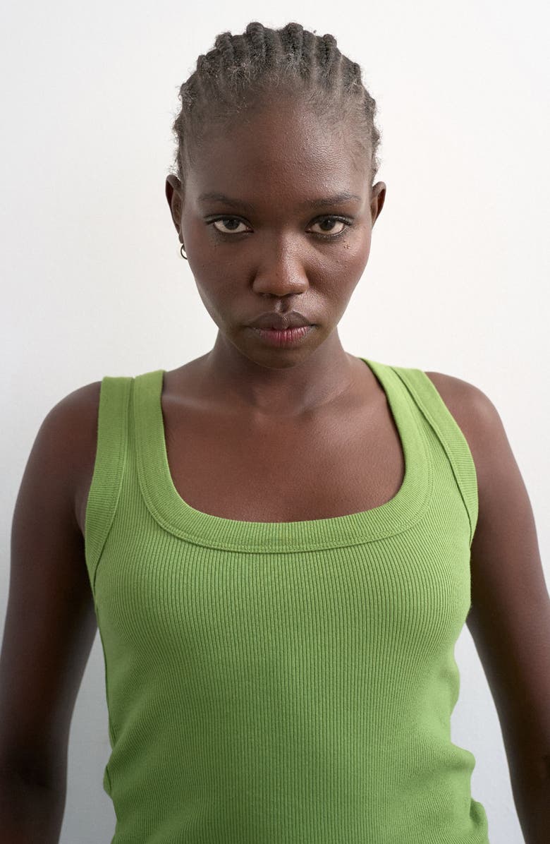 Topshop Square Neck Stretch Cotton Rib Tank, Alternate, color, Medium Green