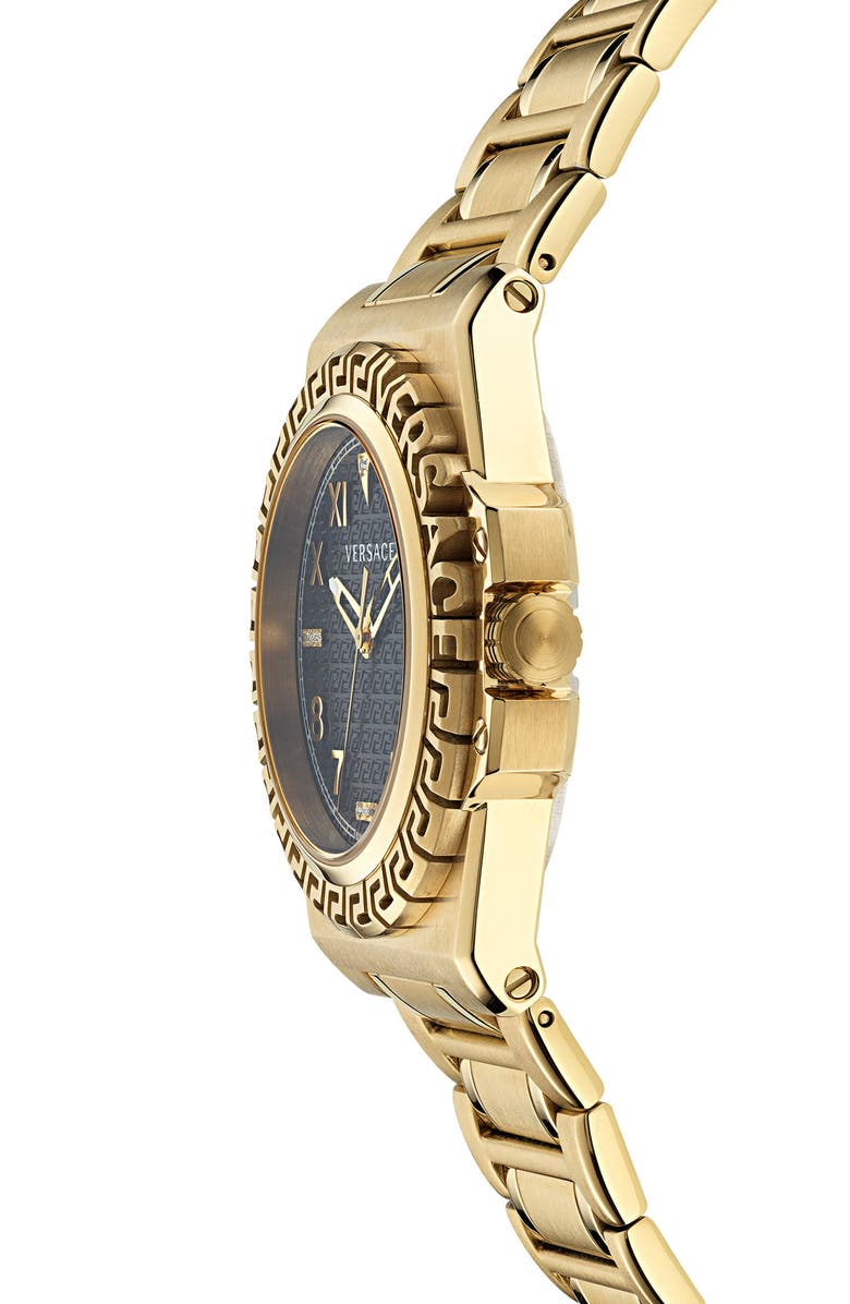 Versace Greca Reaction Diamond Bracelet Watch, 44mm, Alternate, color, Ip Yellow Gold