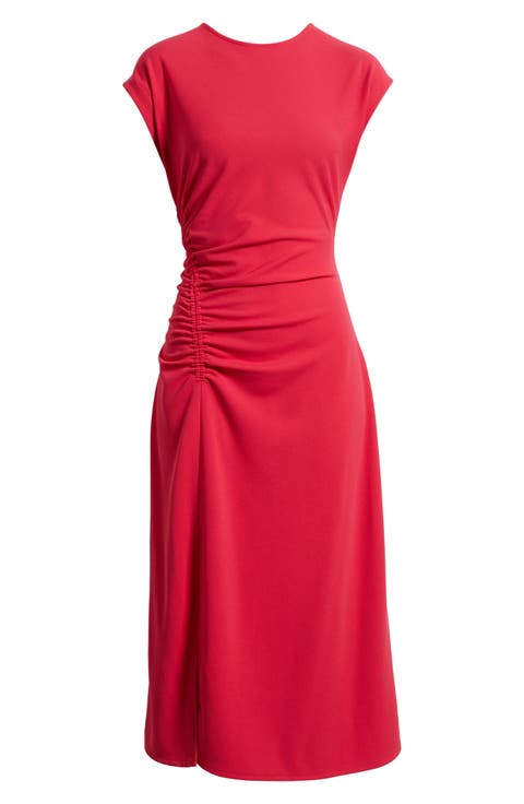 Side Ruched Knit Midi Dress