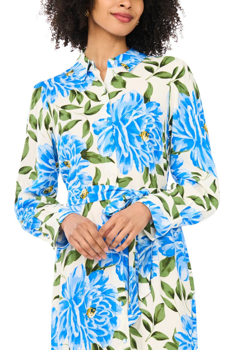 Vince Camuto Print Tie Belt Maxi Shirtdress, Alternate, color, Deep Blue