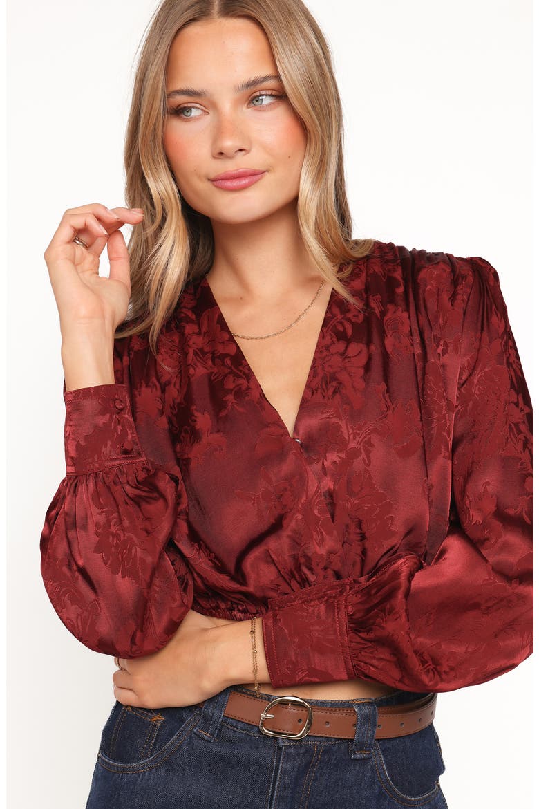 Bowman Floral Jacquard Crop Top, Alternate, color, WINE
