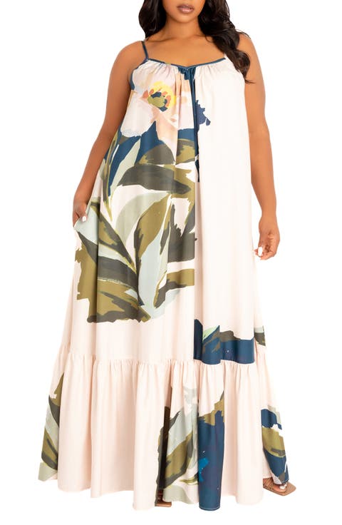 Floral Print Voluminous Maxi Dress (Plus)