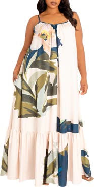 BUXOM COUTURE Floral Print Voluminous Maxi Dress