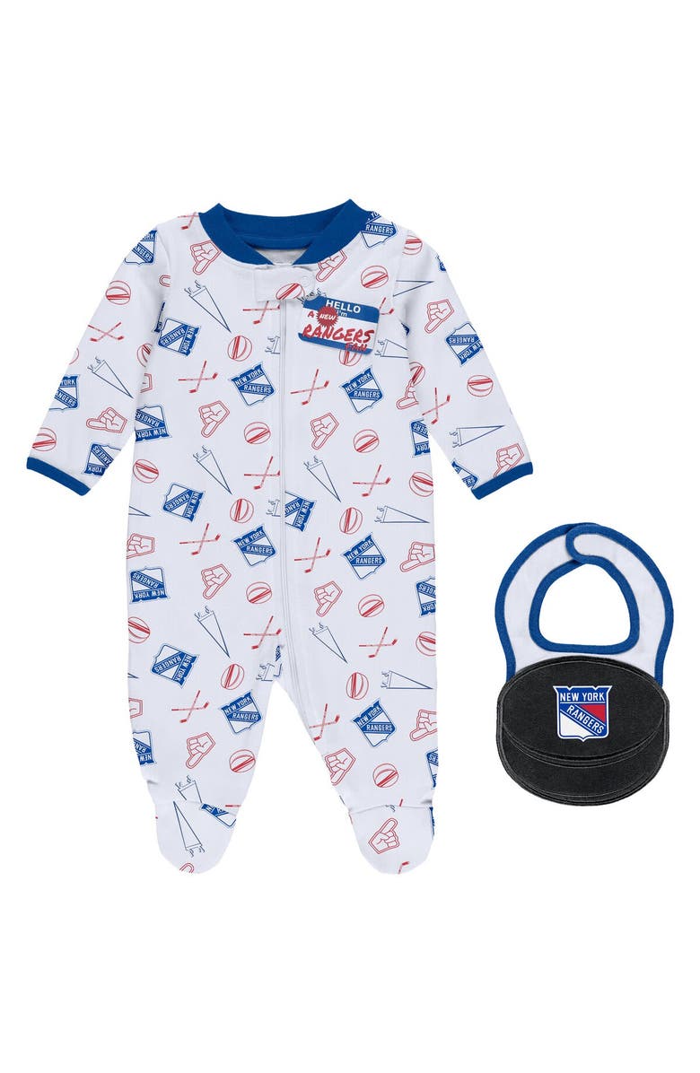 WEAR by Erin Andrews Newborn & Infant White New York Rangers Sleep & Play Full-Zip Footed Jumper with Bib, Alternate, color, 