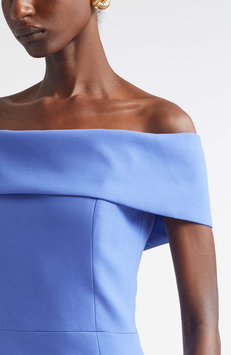 Carolina Herrera Off the Shoulder Stretch Wool Midi Dress, Alternate, color, Bluebell