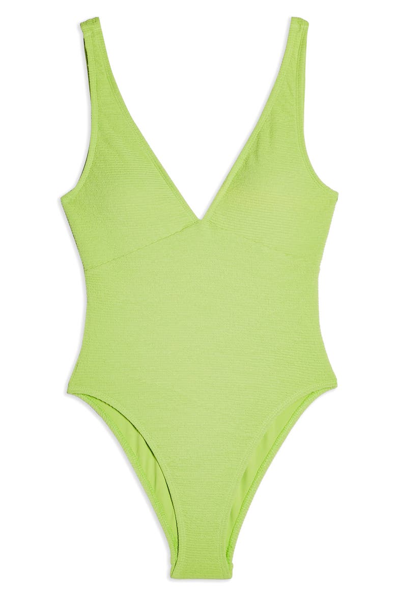 Crinkle Plunge Swimsuit, Alternate, color, APPLE GREEN