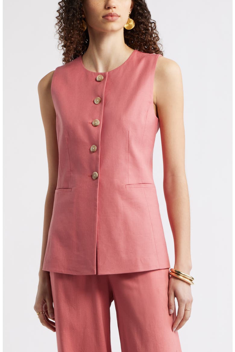 Linen Blend Longline Vest, Main, color, PINK CLAY