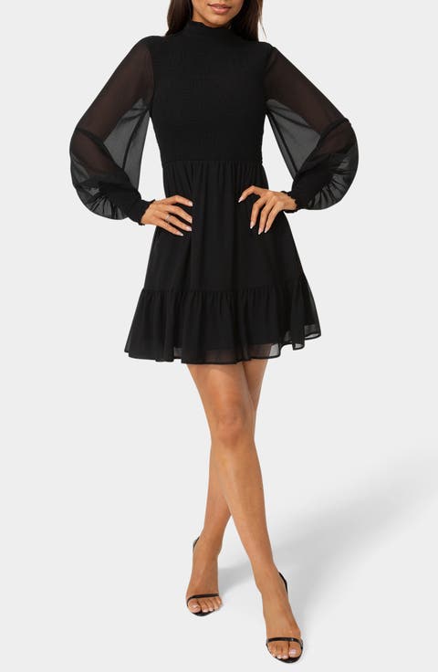 Floral Smocked Long Sleeve Chiffon Minidress