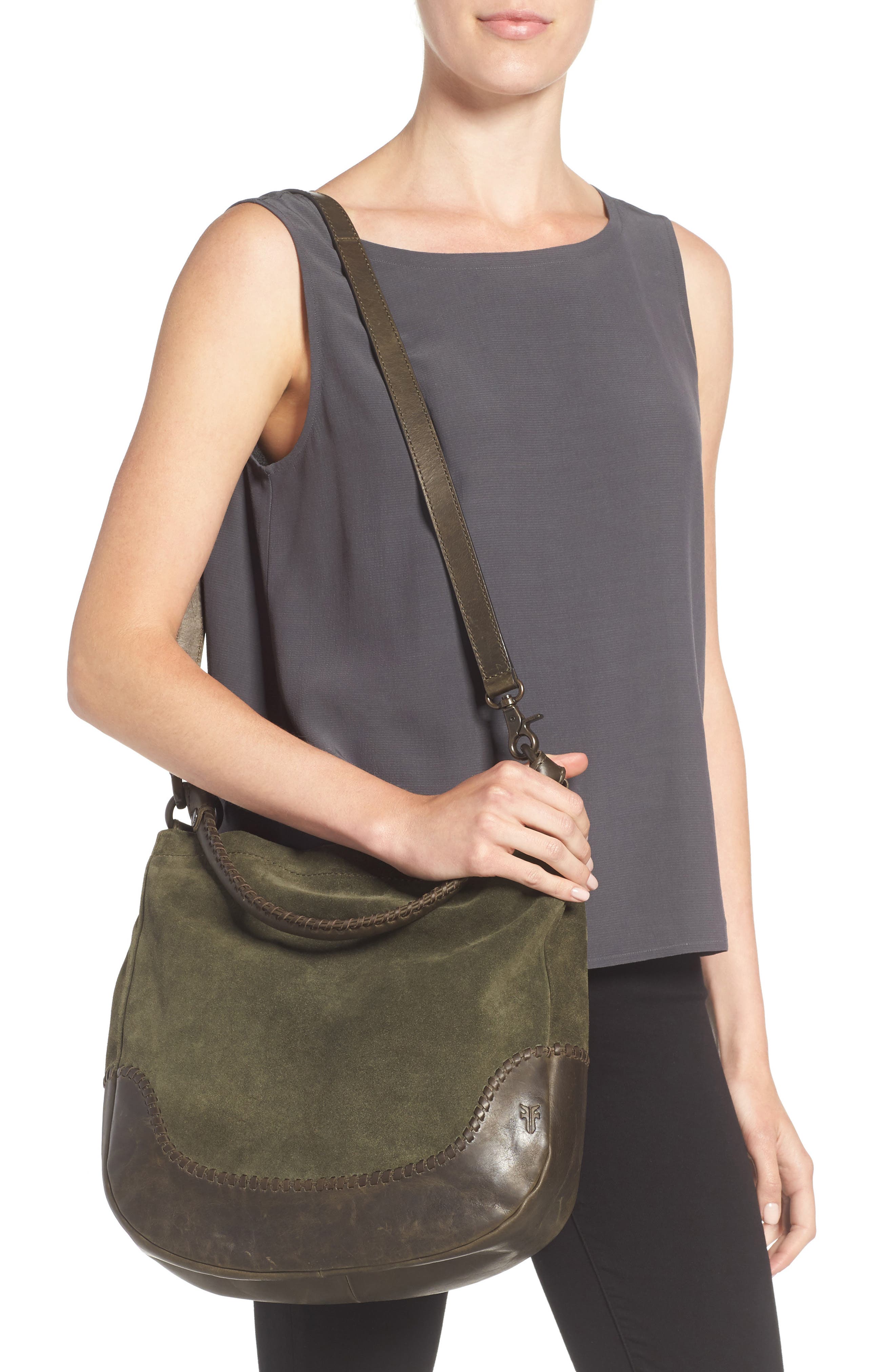 Frye Melissa Suede & Whipstitch Leather Hobo, Alternate, color, 