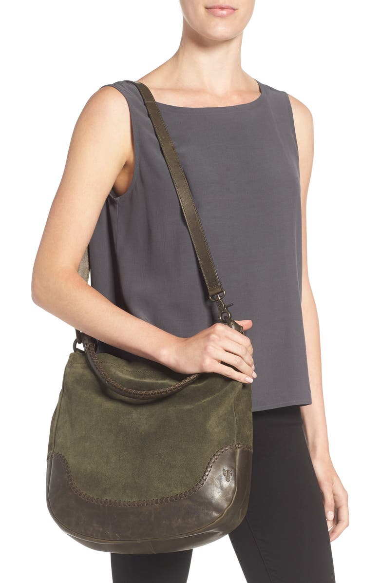 Frye Melissa Suede & Whipstitch Leather Hobo, Alternate, color,