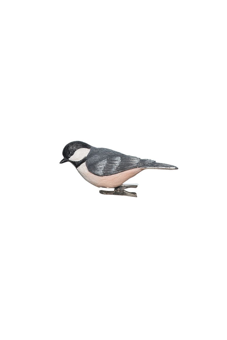 Chickadee On Clip Ornament, Main, color, Gray