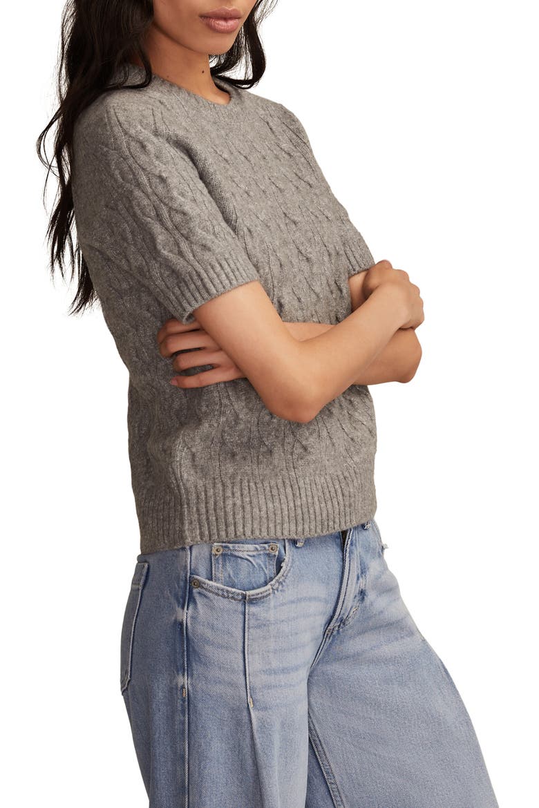 Cloud Soft Cable Stitch Short Sleeve Sweater, Alternate, color, MEDIUM HEATHER GREY
