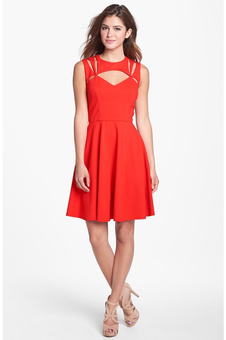 Cutout Fit & Flare Dress, Main, color, LAVA