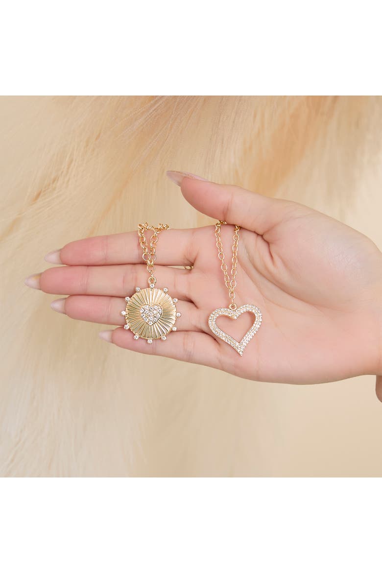 Gold-Tone Heart Necklace with Crystal Accents, Alternate, color, Gold/Silver