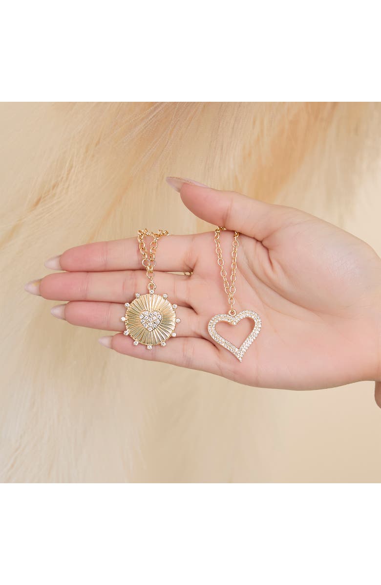 Jessica Simpson Gold-Tone Heart Necklace with Crystal Accents, Alternate, color, Gold/Silver