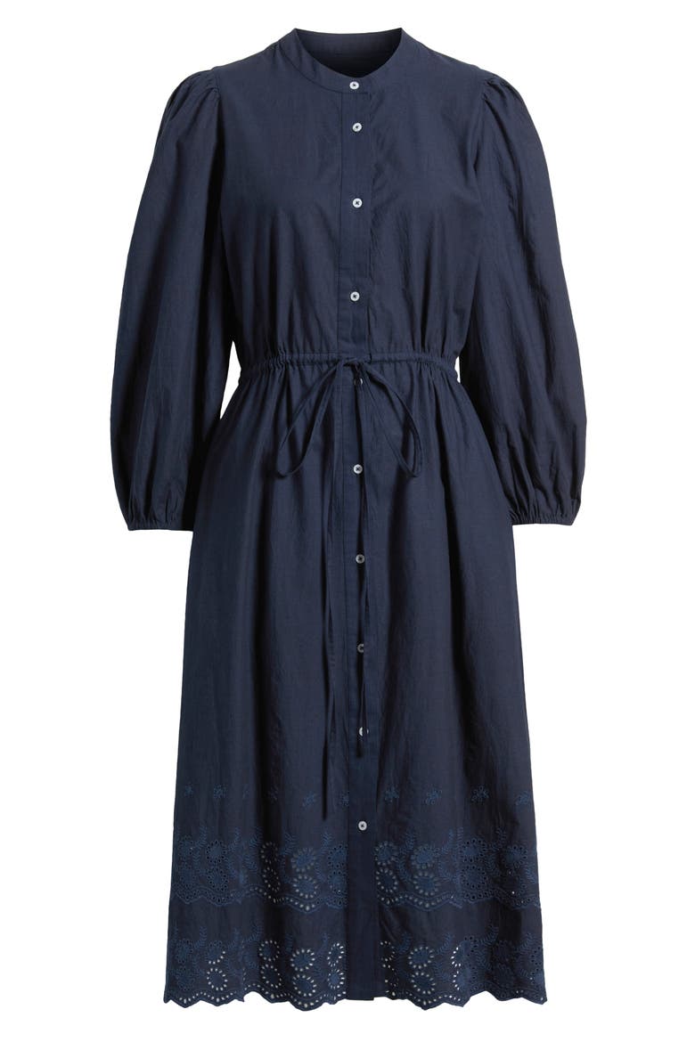 Tie Waist Long Sleeve Cotton Midi Dress, Alternate, color, NAVY