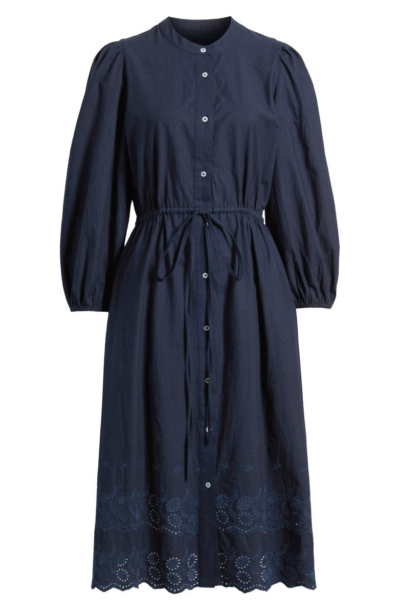 Julia Jordan Tie Waist Long Sleeve Cotton Midi Dress, Alternate, color, Navy