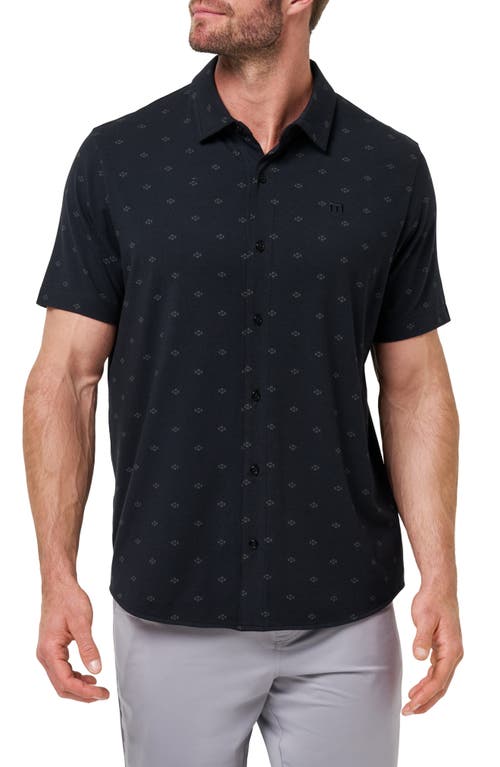 Travismathew Shore Of It Geo Print Short Sleeve Button-up Knit Shirt In Blue