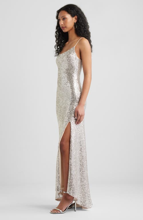 Bp. Tie Back Sequin Gown In Silver