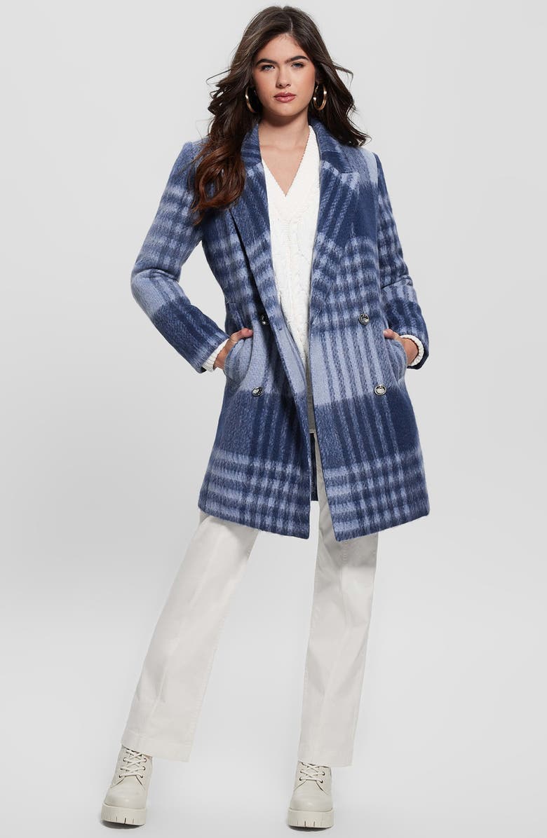 GUESS Ramona Check Double Breasted Coat, Alternate, color, 