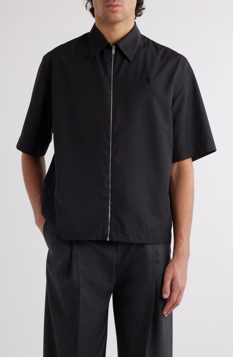 Givenchy Short Sleeve Zip-Up Shirt, Main, color, Black