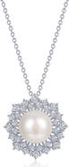Lafonn Cultured Pearl & Simulated Diamond Halo Pendant Necklace