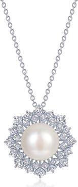 Lafonn Cultured Pearl & Simulated Diamond Halo Pendant Necklace